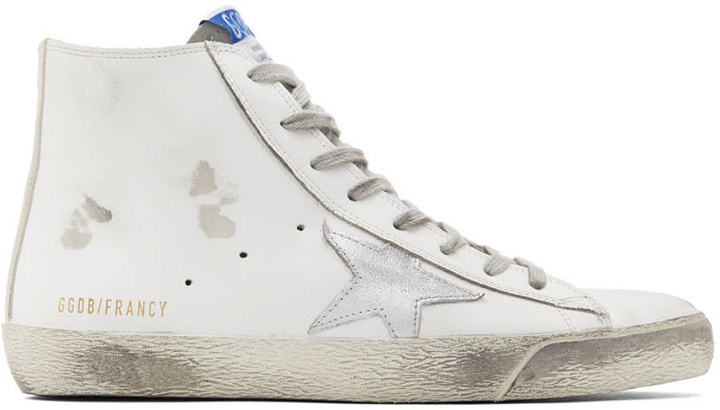 Photo: Golden Goose White & Silver Francy Classic High-Top Sneakers