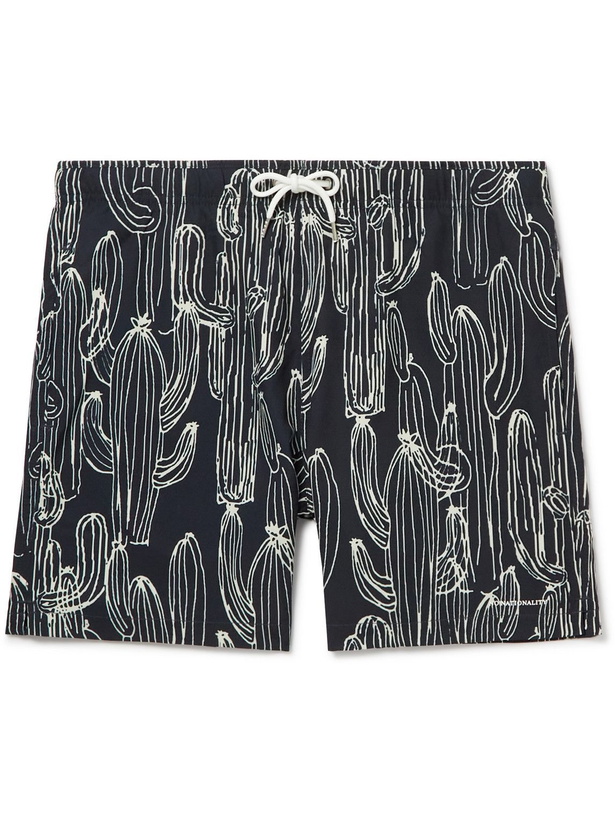 Photo: NN07 - Jules Straight-Leg Mid-Length Printed Swim Shorts - Blue