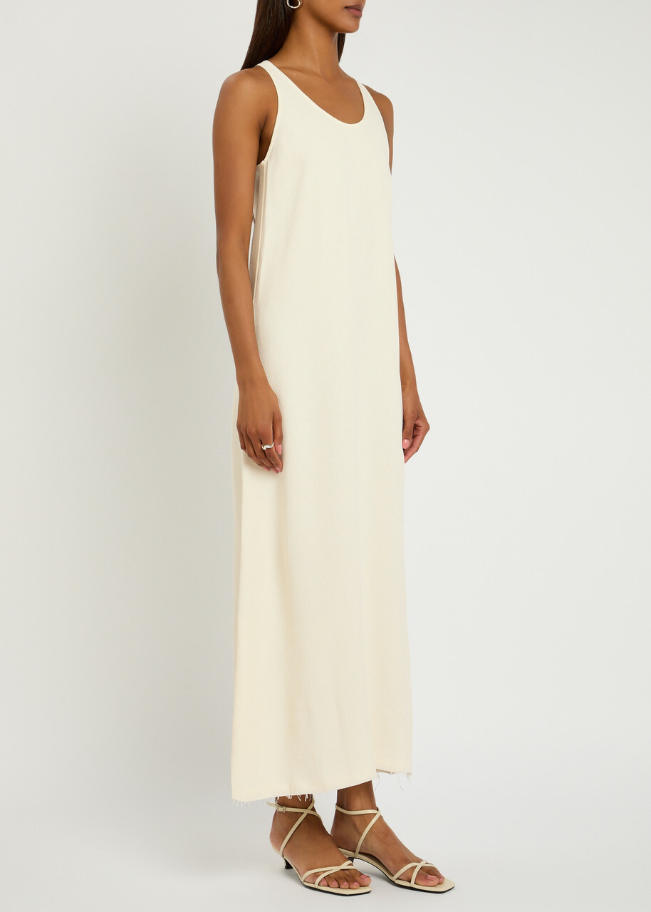 Toteme Scoop-neck Woven Midi Dress Beige
