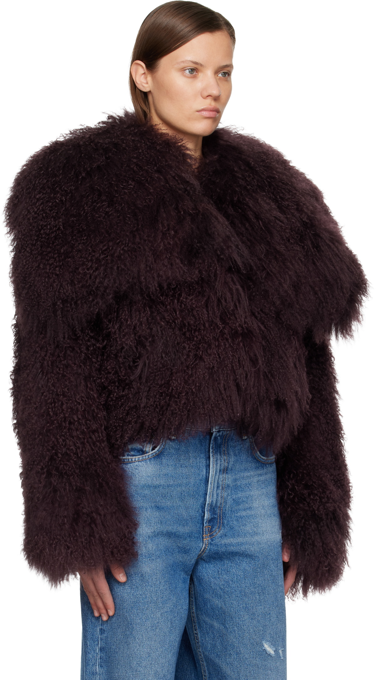 The Attico Burgundy Shearling Bomber Jacket