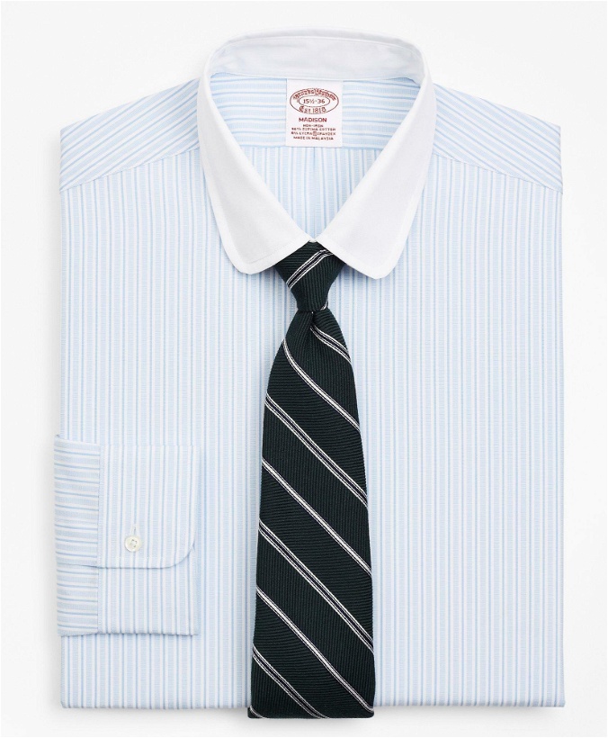 Photo: Brooks Brothers Men's Stretch Madison Relaxed-Fit Dress Shirt, Stripe | Blue