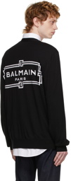 Balmain Black Intarsia Logo Cardigan
