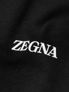 Zegna - Logo-Flocked Cotton-Blend Jersey Zip-Up Hoodie - Black