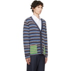 Maison Margiela Blue Striped Wool Cardigan