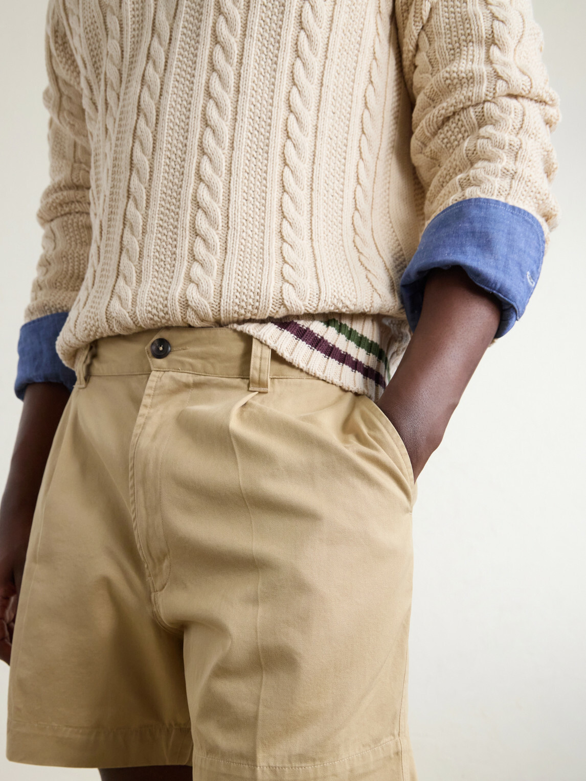 Drake's - Straight-Leg Pleated Cotton Twill Chino Shorts - Neutrals
