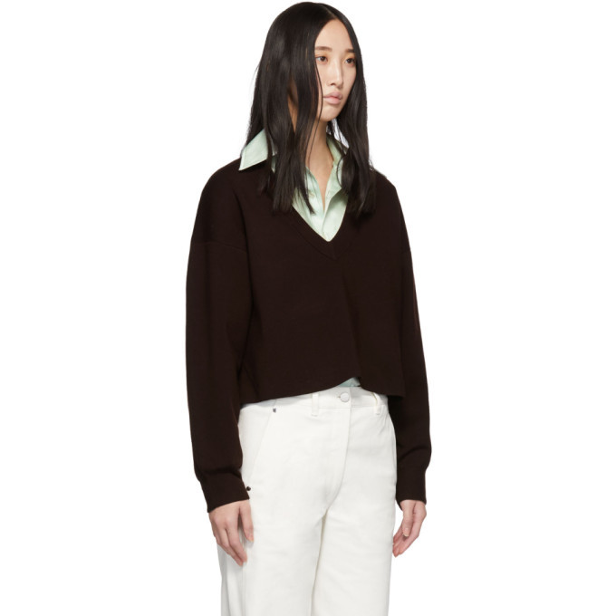 Tibi Burgundy V-Neck Cropped Sweater
