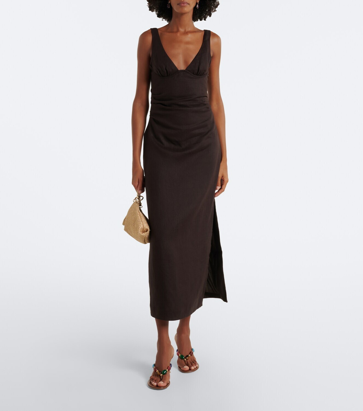 SIR Draped linen midi dress