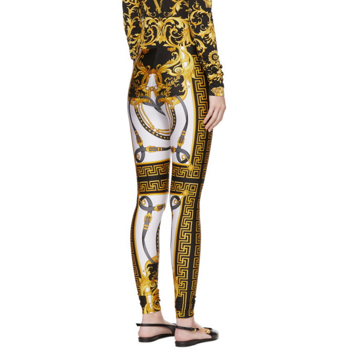 new VERSACE Rodeo Barocco black gold baroque harness legging pants IT40 S