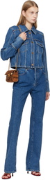 Balmain Blue Cropped Faded Denim Jacket
