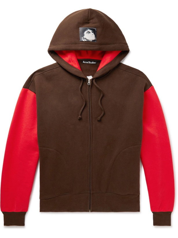 Photo: Acne Studios - Logo-Embroidered Colour-Block Cotton-Jersey Zip-Up Hoodie - Brown