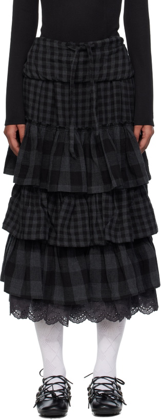 Photo: OPEN YY Black Rolled Waist Tiered Midi Skirt
