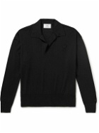 AMI PARIS - Logo-Embroidered Merino Wool Polo Shirt - Black