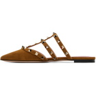 Valentino Garavani Brown Rockstud Suede Mule Flats