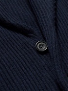 Anderson & Sheppard - Shawl Collar Ribbed Wool and Cashmere-Blend Cardigan - Blue