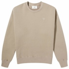 AMI Paris Men's Embossed Heart Crew Sweatshirt in Light Taupe