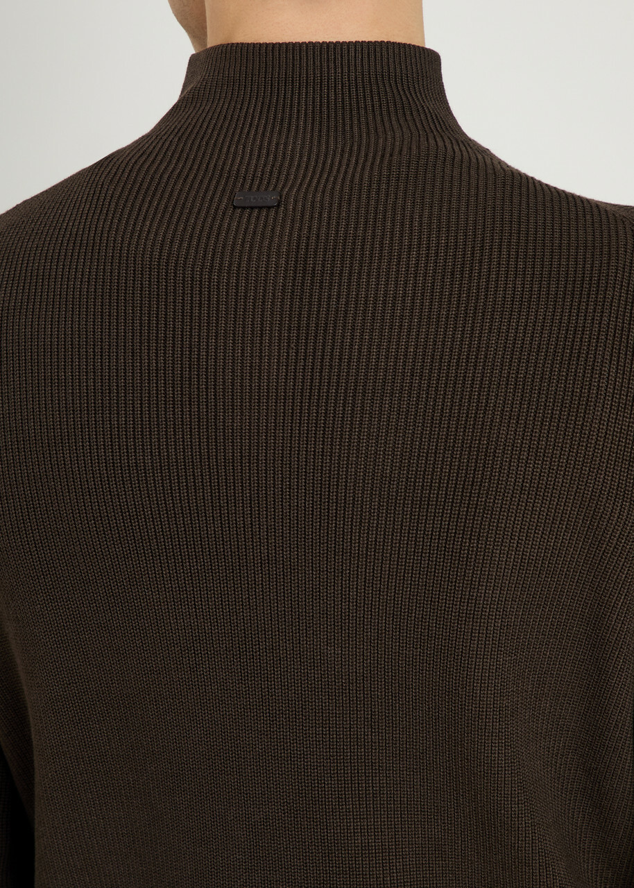 Tods Ribbed Half-zip Silk and Cotton-blend Jumper Brown