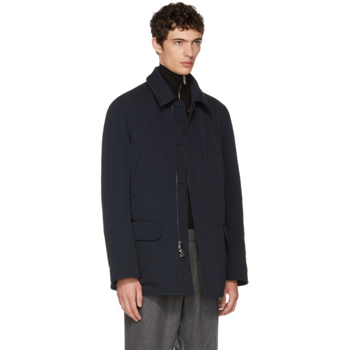 Brioni Reversible Blue Quilted Field Jacket Brioni