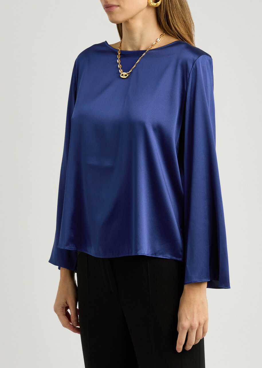 Eileen Fisher Stretch-silk Satin top Dark Blue