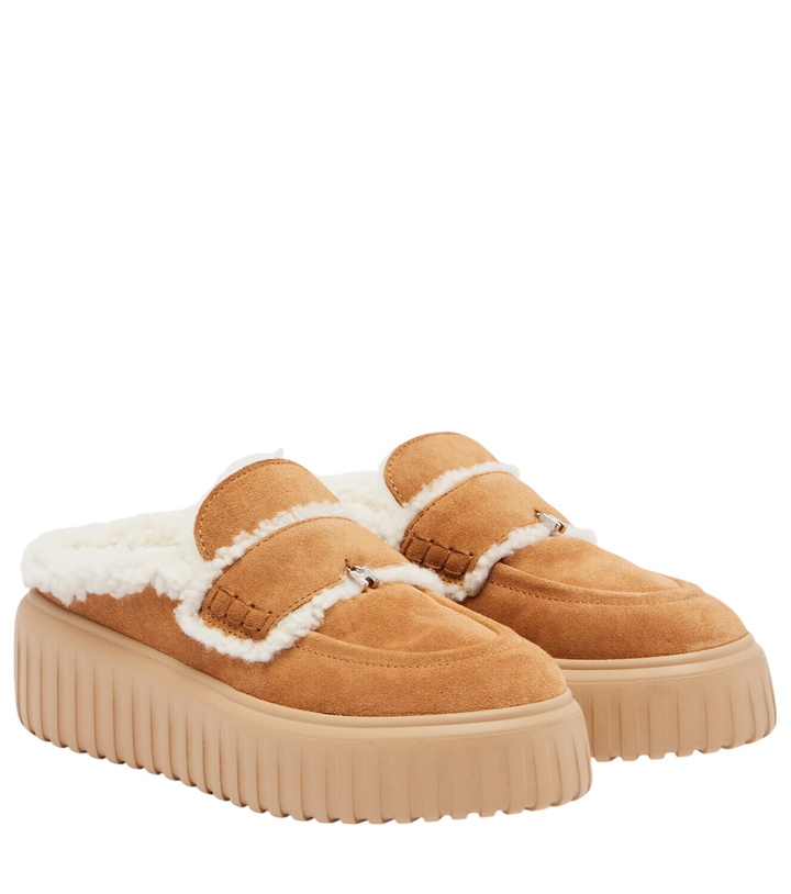 Photo: Hogan Shearling-trimmed suede slippers