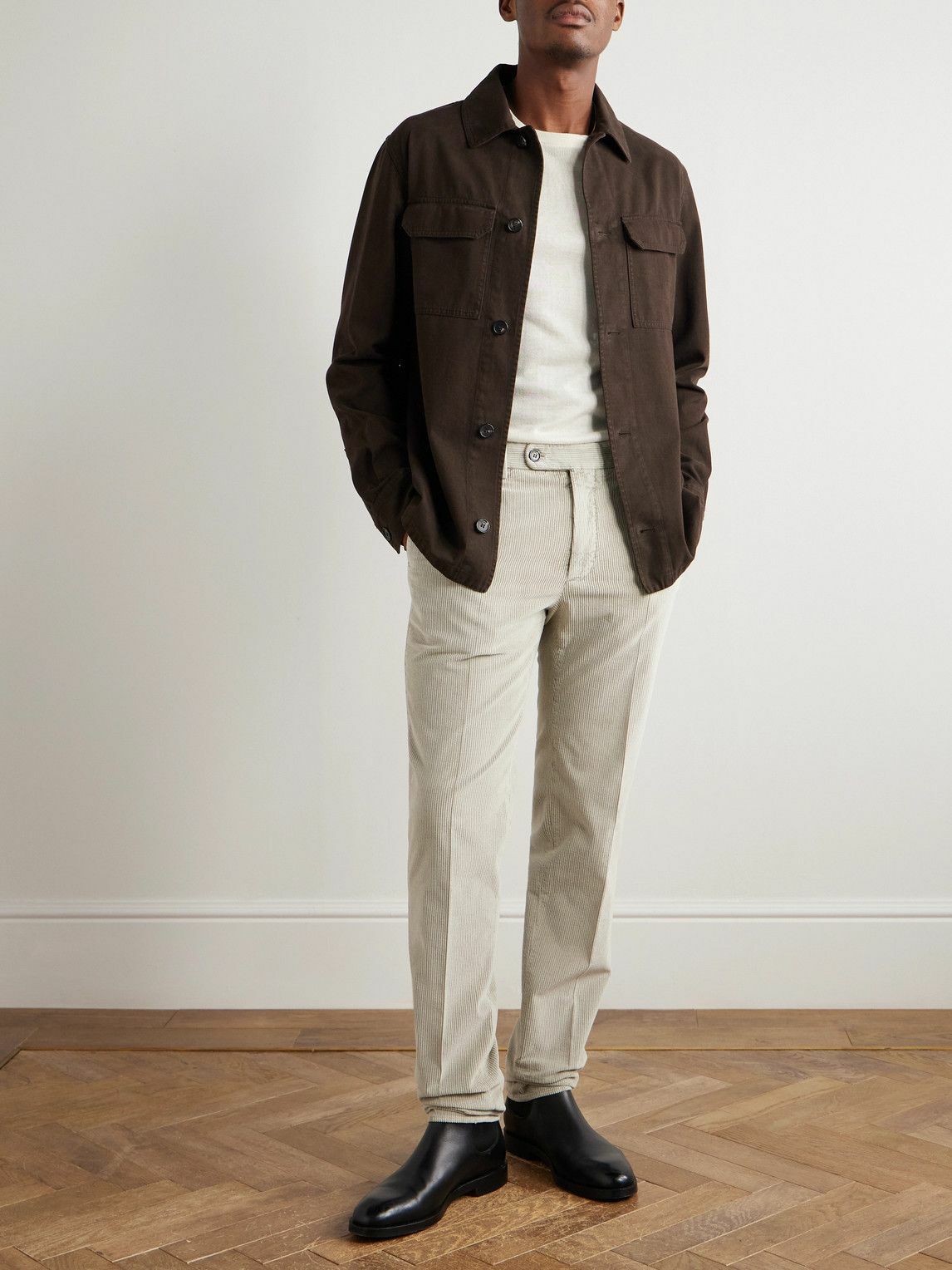 Incotex - Straight-Leg Cotton-Blend Corduroy Trousers - Neutrals