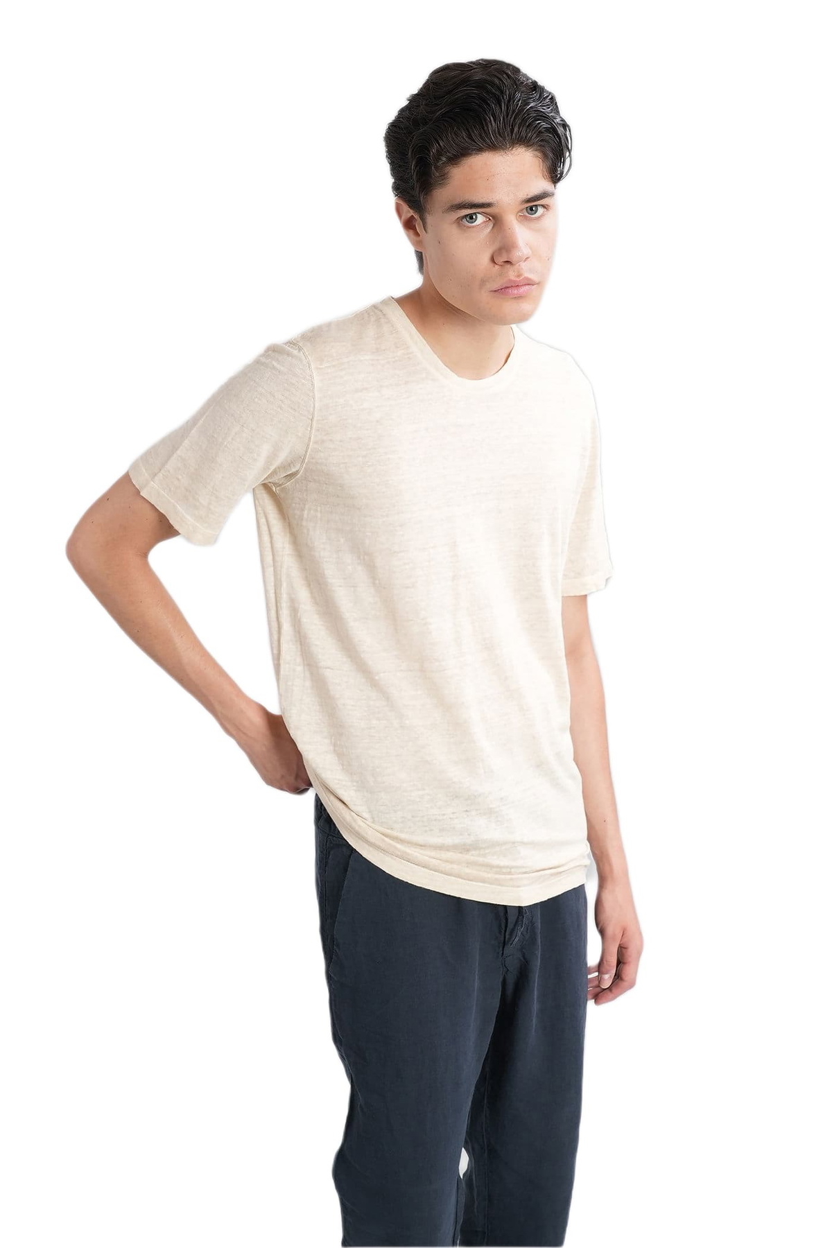 120% Lino T-shirt In Beige Linen