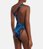 Louisa Ballou - Plunge printed one-shoulder swimsuit