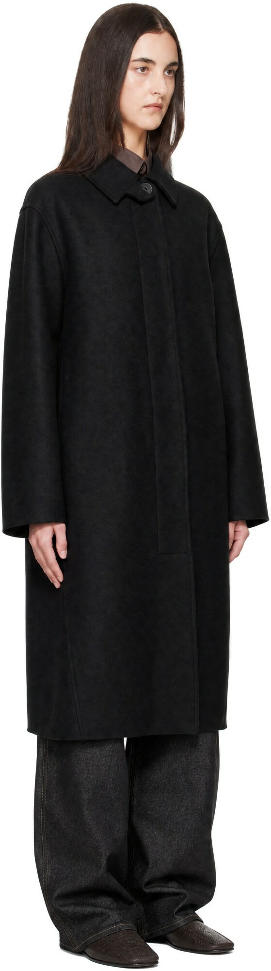Studio Nicholson Black Ria Wool Melton Overcoat