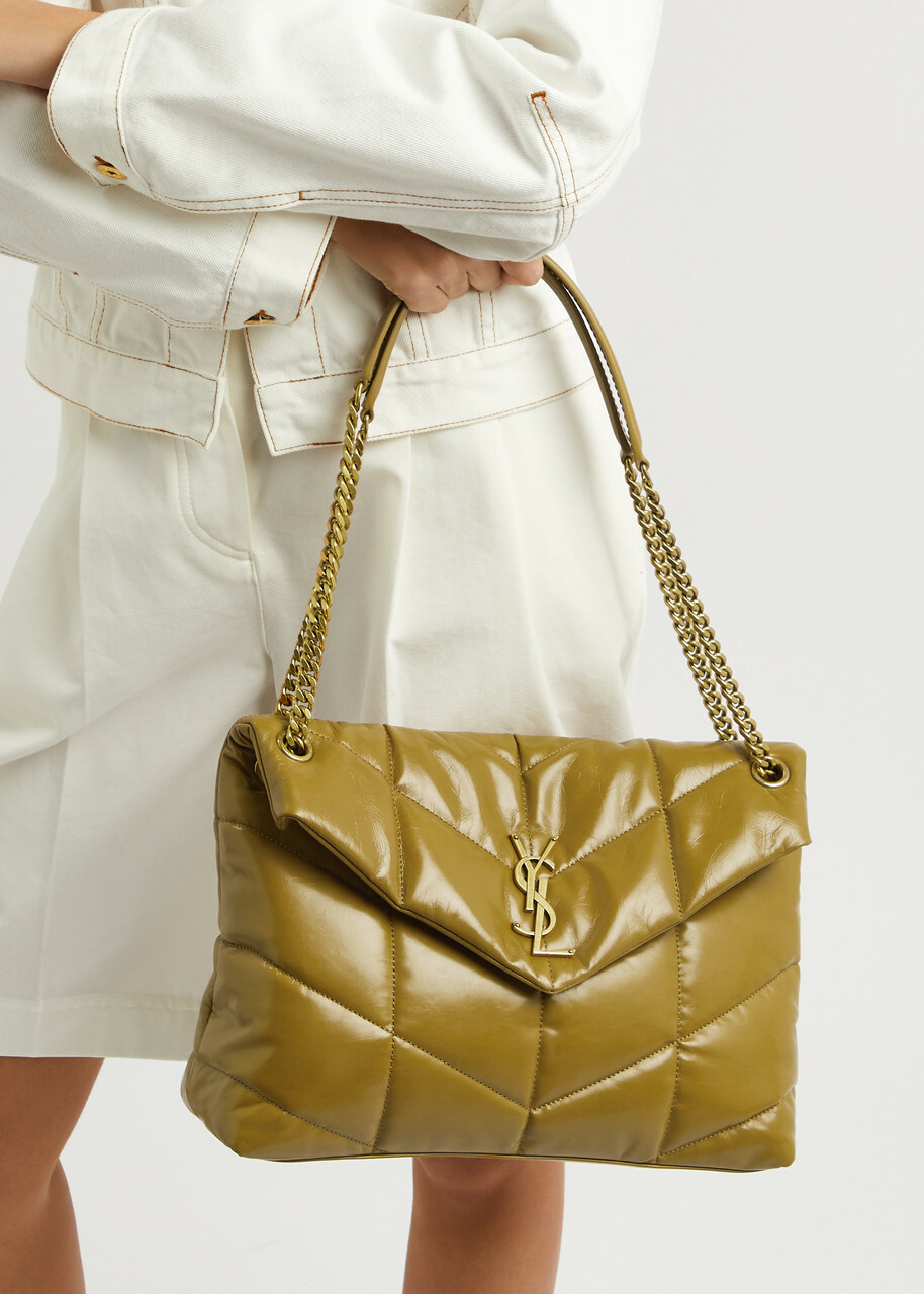 Saint Laurent - Women's Camel Lou Puffer Leather Shoulder bag - Quilted Chevron Matelassé - One Size