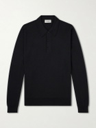 John Smedley - Caverhill Knitted Merino Wool Polo Shirt - Black