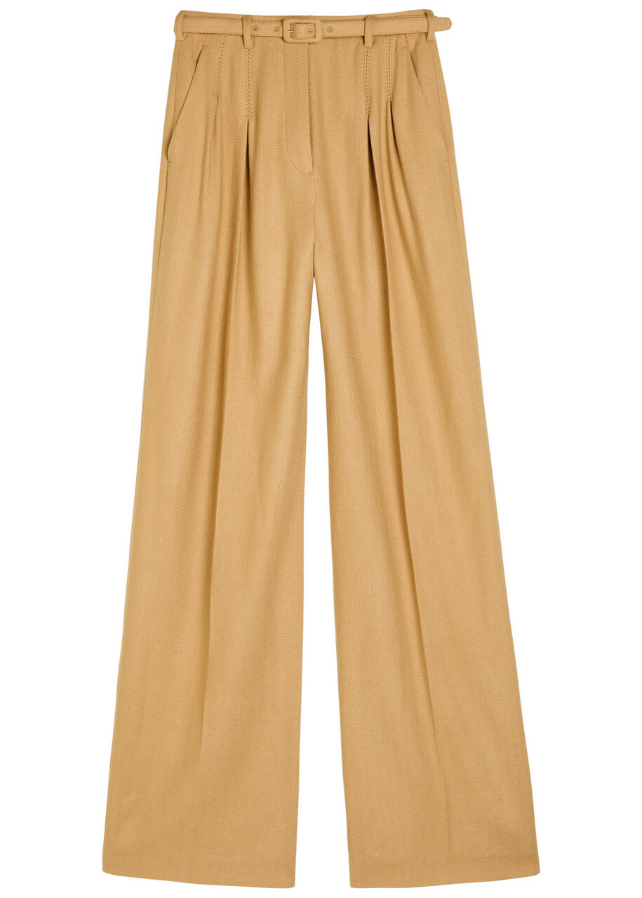 Gabriela Hearst Vargas Herringbone Cashmere and Silk-blend Trousers Camel