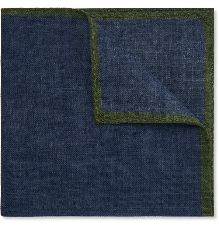 Photo: Anderson & Sheppard - Contrast-Tipped Wool Pocket Square - Blue