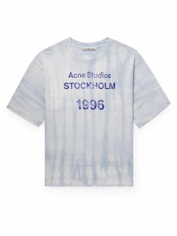 Photo: Acne Studios - Extorr Tie-Dyed Logo-Print Distressed Cotton-Jersey T-Shirt - Blue