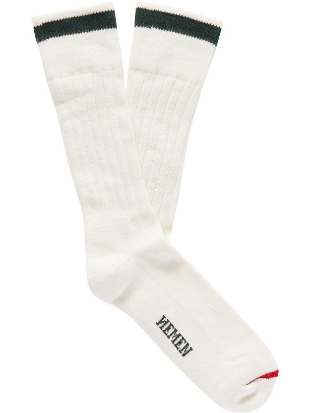 Photo: Hemen Biarritz - Striped Logo-Intarsia Ribbed Organic Cotton-Blend Socks