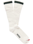 Hemen Biarritz - Striped Logo-Intarsia Ribbed Organic Cotton-Blend Socks