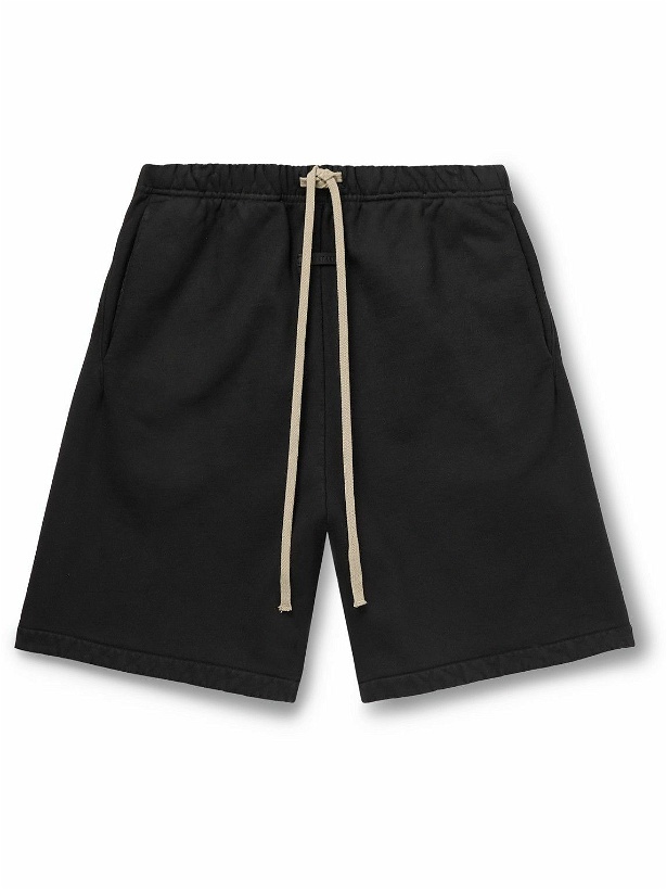 Photo: Fear of God - Wide-Leg Logo-Appliquéd Cotton-Jersey Drawstring Shorts - Black