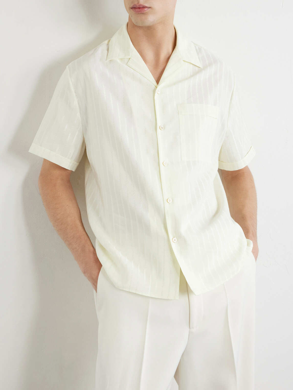 Versace - Striped Cotton and Silk-Blend Jacquard Shirt - White
