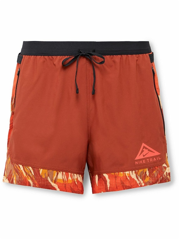 Photo: Nike Running - Flex Stride Straight-Leg Panelled Printed Dri-FIT Ripstop Shorts - Orange