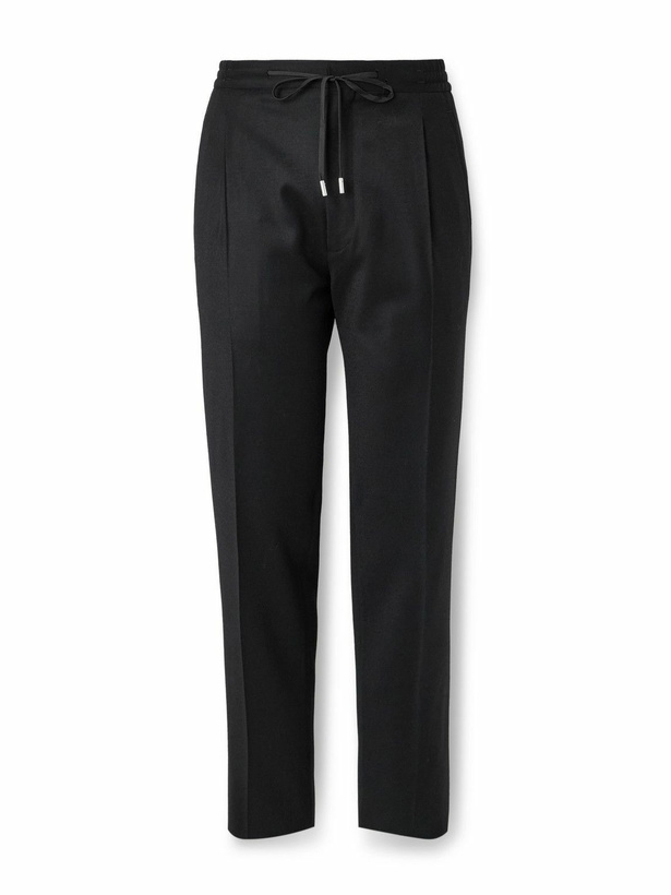Photo: Lardini - Straight-Leg Pleated Stretch Virgin Wool and Cashmere-Blend Drawstring Trousers - Black