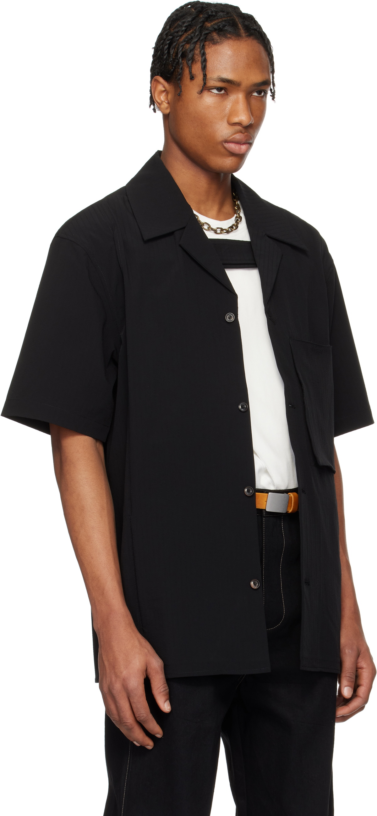 NULLUS Black Dry Button Strap Short Sleeve Shirt