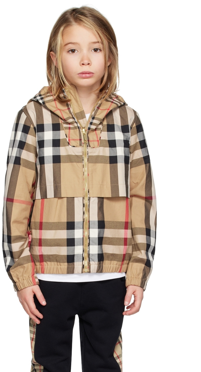 Burberry Kids Beige Contrast Check Jacket Burberry