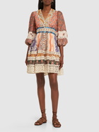 ZIMMERMANN - Devi Printed Linen Mini Dress W/lace