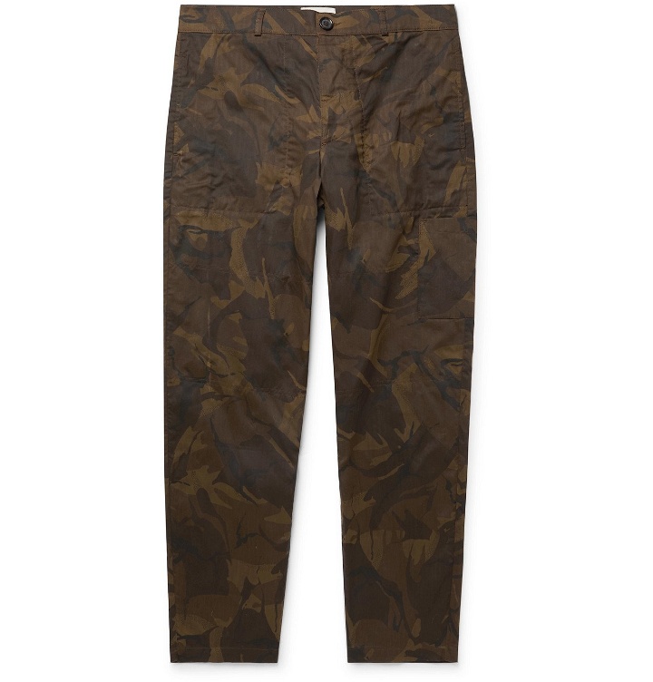 Photo: OLIVER SPENCER - Judo Tapered Camouflage-Print Herringbone Cotton-Twill Cargo Trousers - Brown