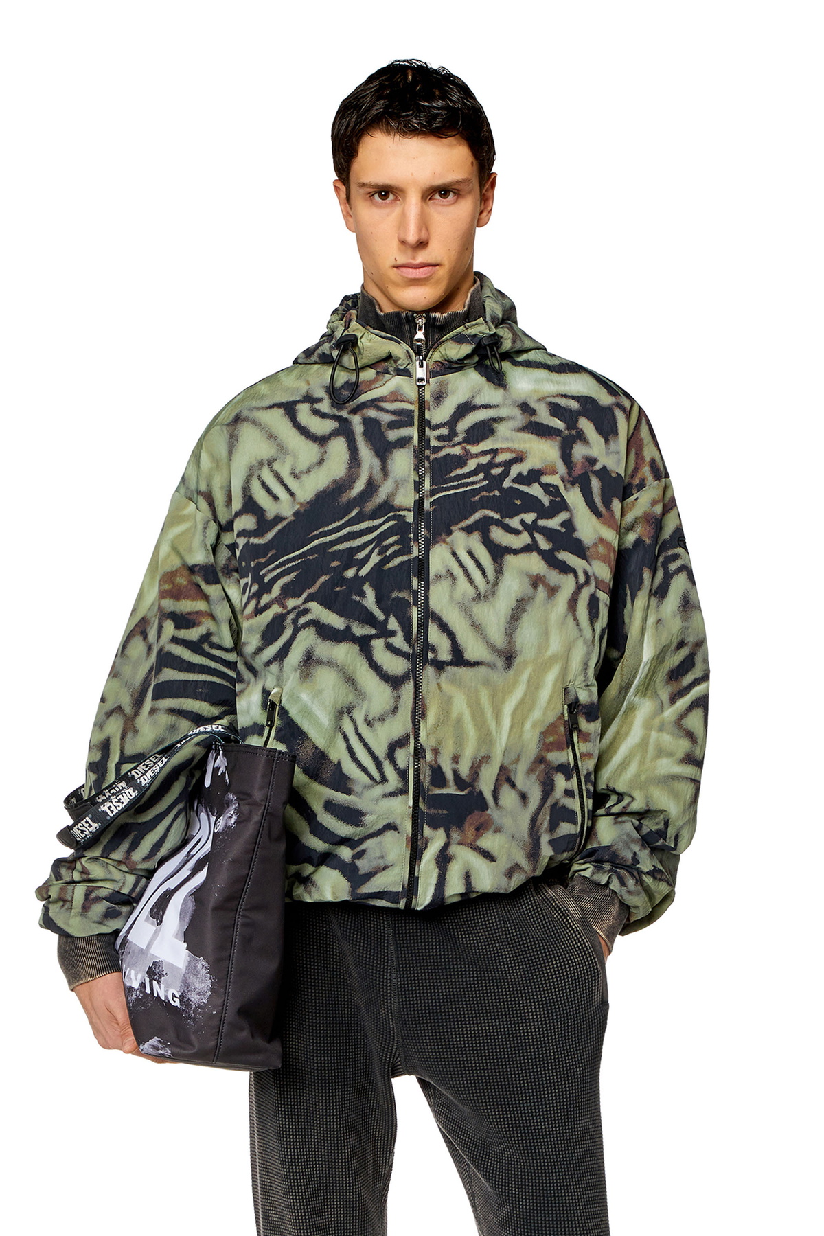 Diesel Nylon windbreaker with camo-zebra print - Jackets