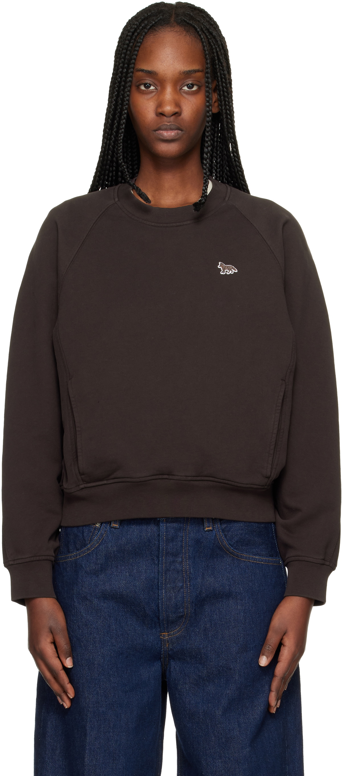 Maison Kitsuné Brown Baby Fox Open Pocket Sweatshirt