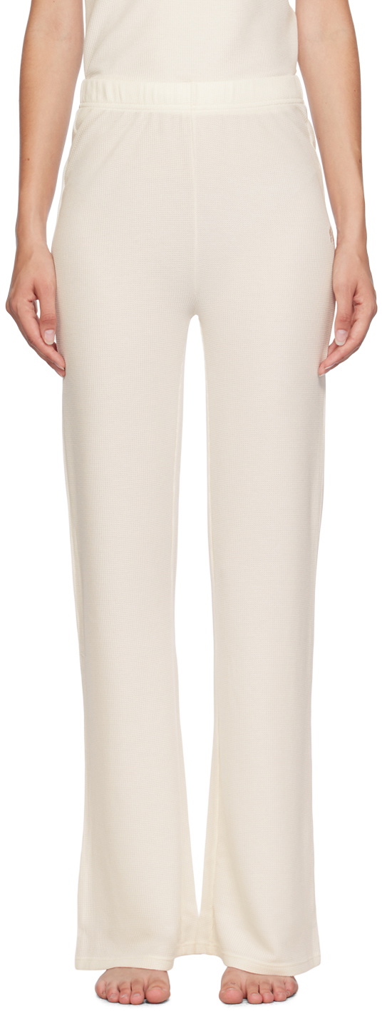 BOSS Off-White Embroidered-Logo Pyjama Pants