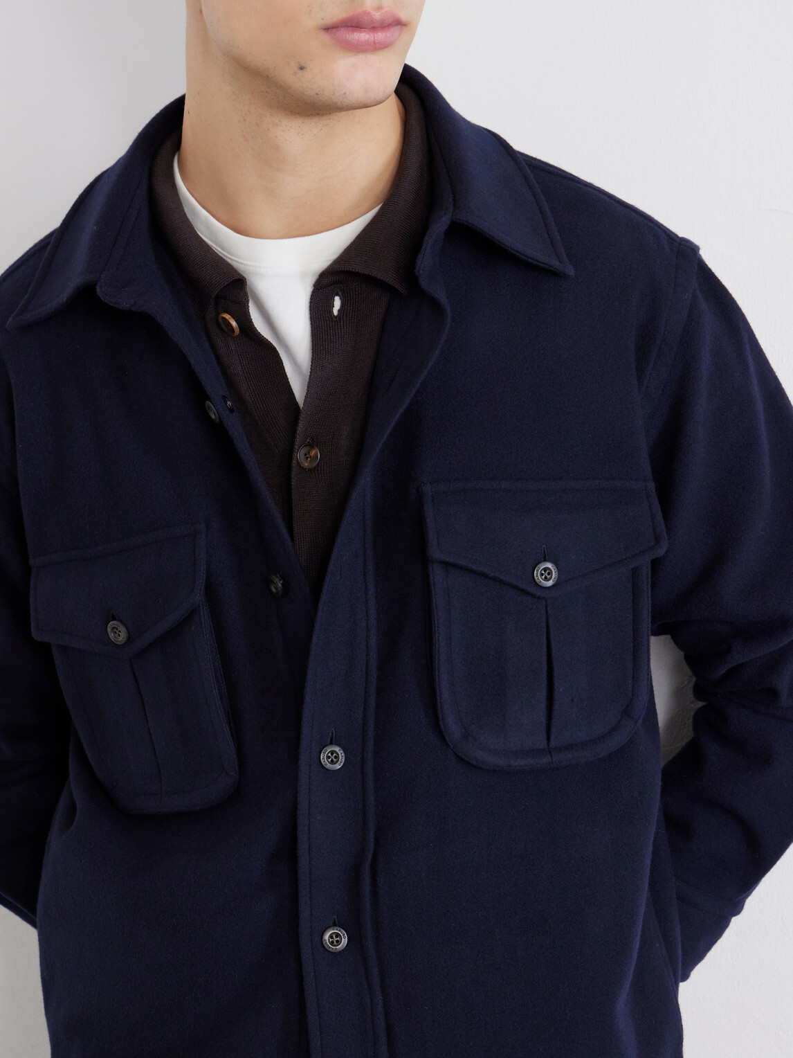 Caruso - Brushed Wool Overshirt - Blue