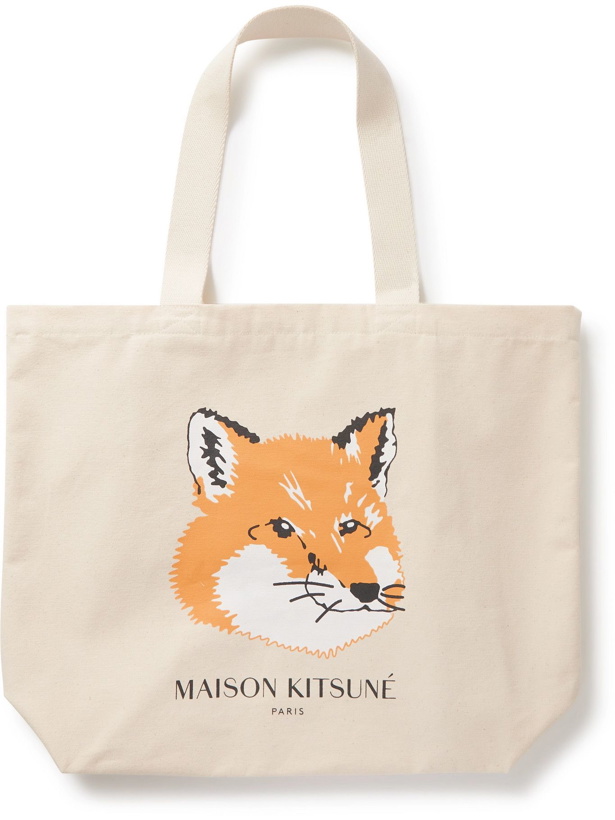 Photo: MAISON KITSUNÉ - Logo-Print Cotton-Canvas Tote Bag