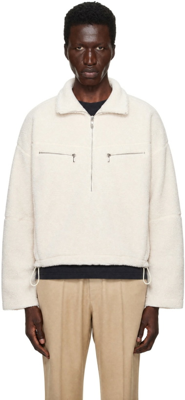 Photo: LGN Louis Gabriel Nouchi Off-White Half-Zip Fleece Sweatshirt