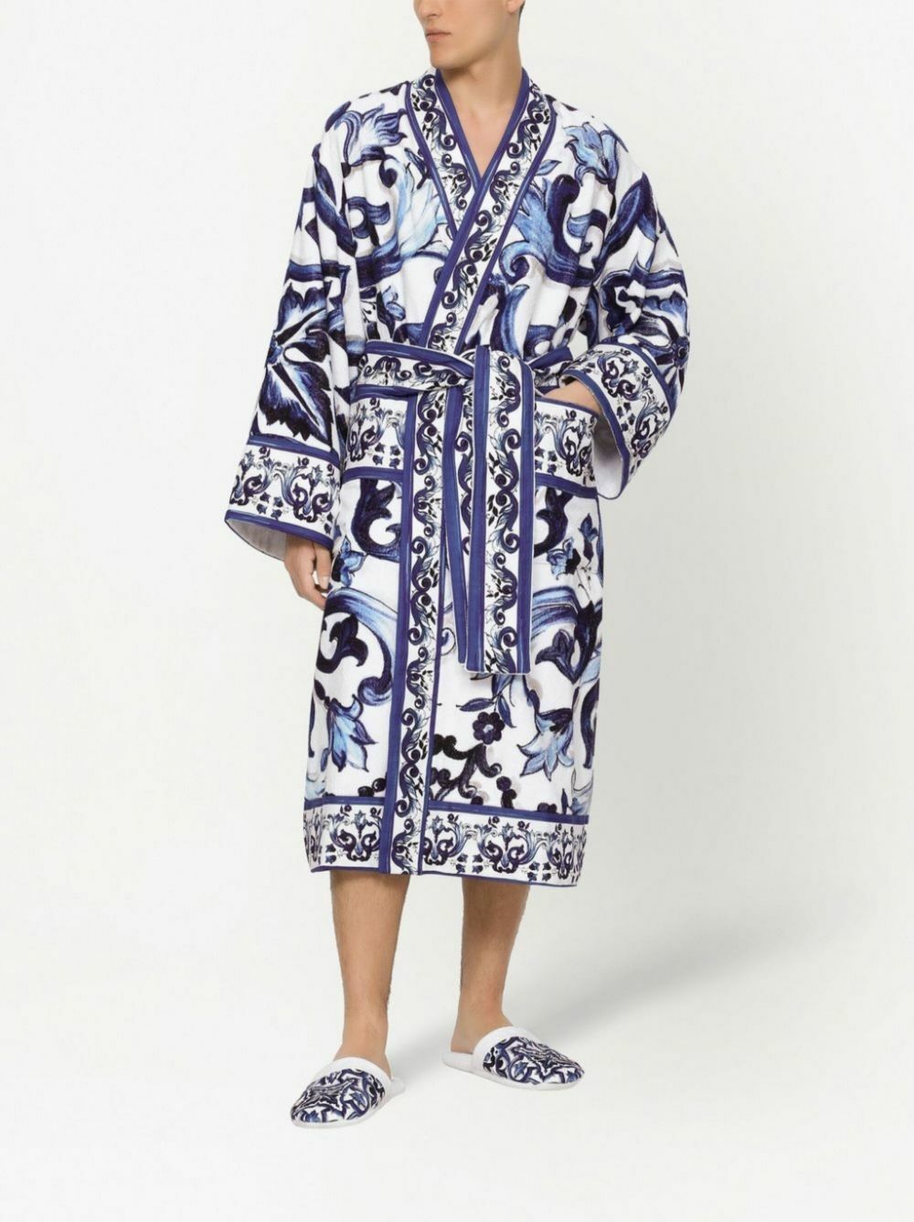 Dolce & Gabbana Blue Majolica Cotton Robe