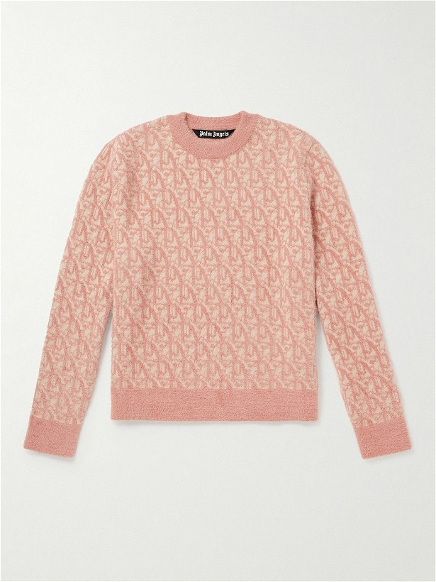 Photo: Palm Angels - Monogrammed Textured Jacquard-Knit Sweater - Pink